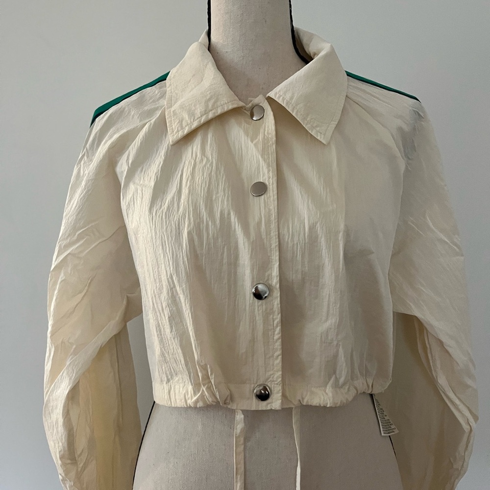 Zara Cream Utility Jacket with Green Accents
